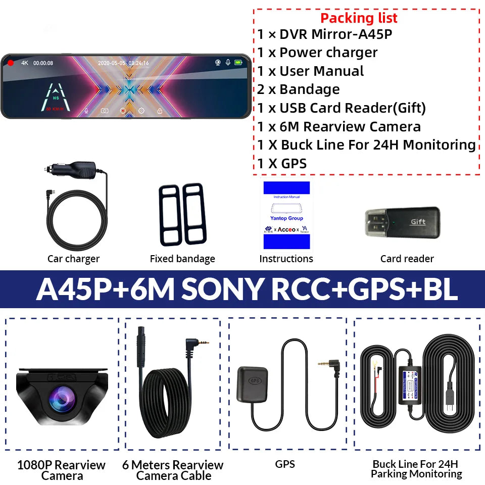 4K Rearview Mirror Driving Recorder HD Night Vision Loop