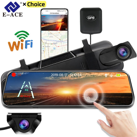 E-ACE 2K Car DVR WIFI GPS Stream Media Mirror Optional