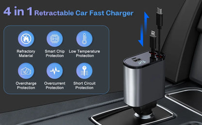 4 IN 1 Retractable Car Charger Mobile Phone USB PD Type C