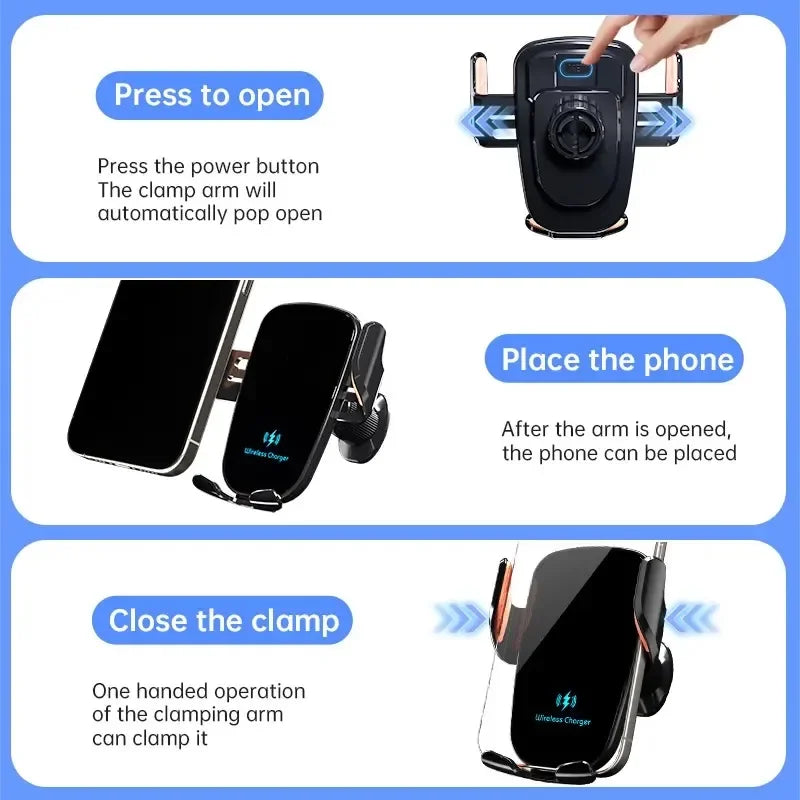 Wireless Car Charger Fast Charge Manual Clamping Air Vent