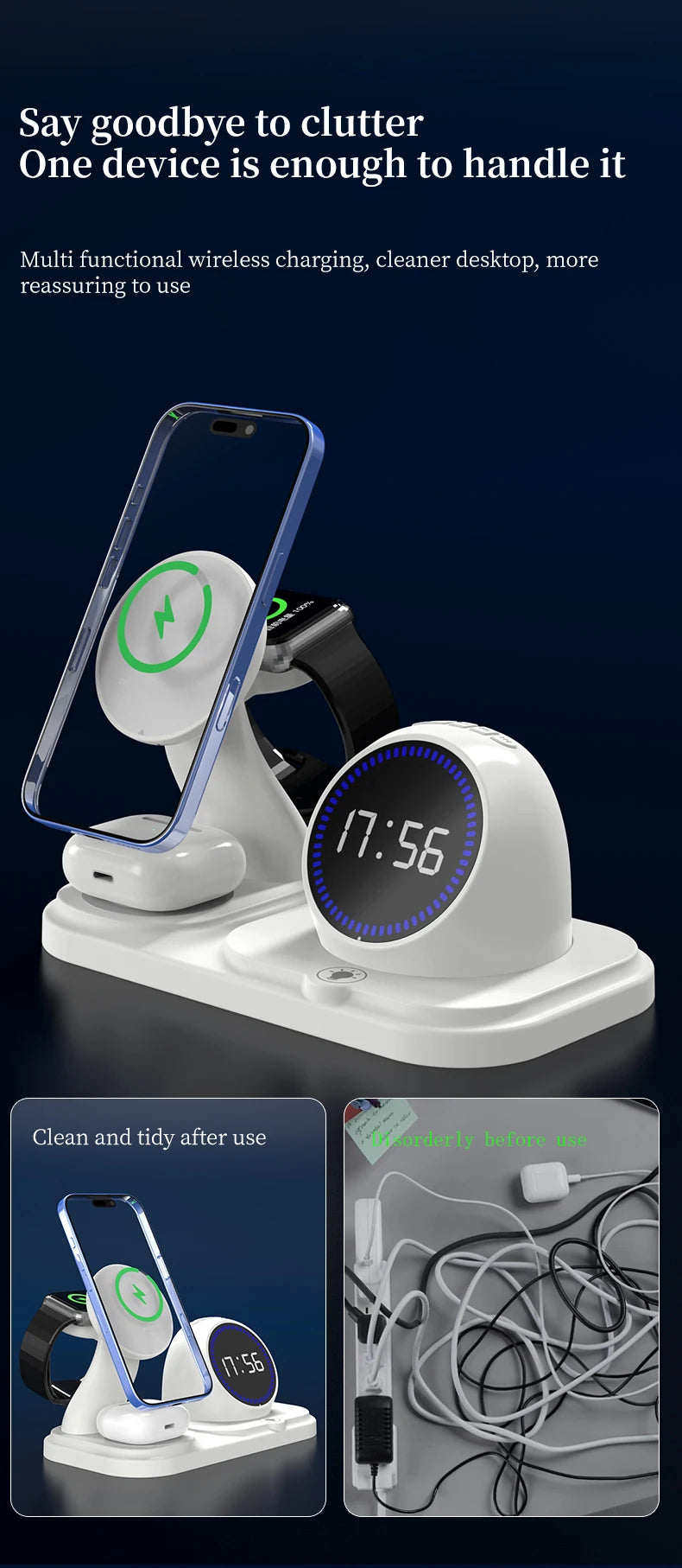 NEW 6 in 1 Desk Phone Holder with Wireless Charger