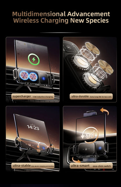 Dual Coil Foldable Phone Holder Car 15W Wireless Charger