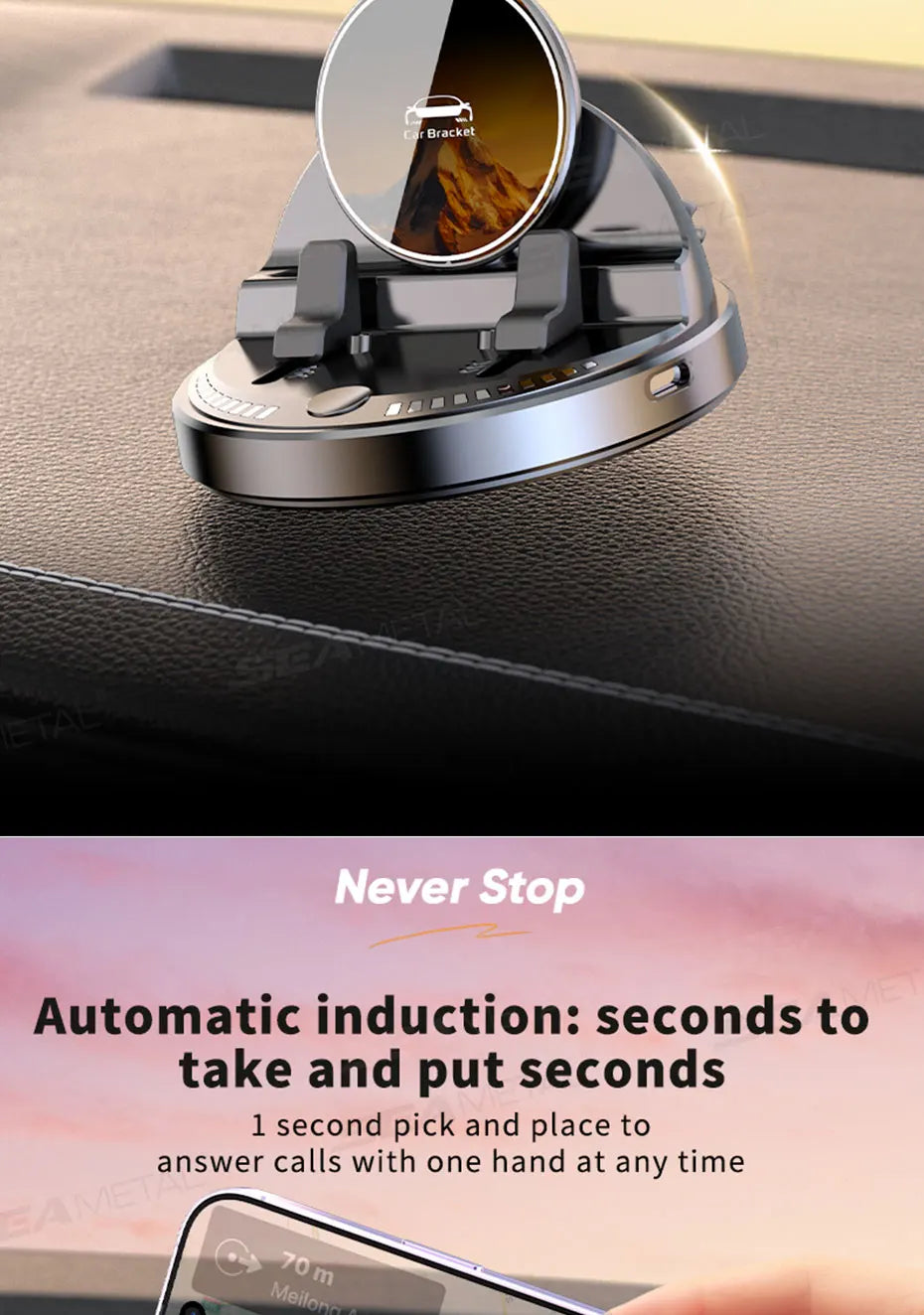 SEAMETAL Car Phone Holder Mount 360° Rotatable Wireless Charger