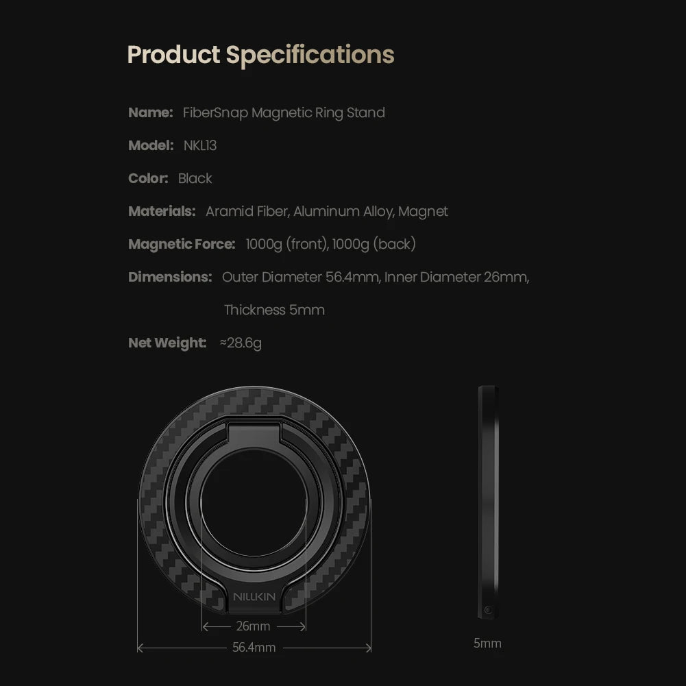FiberSnap Magnetic Phone Ring Stand Aluminum 360° Rotation