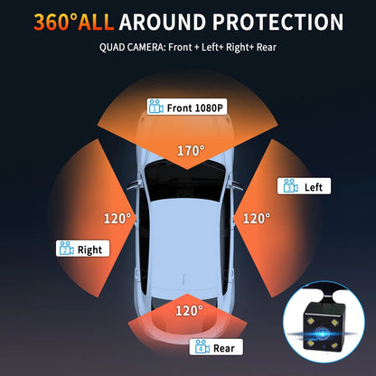 4 Lens Car DVR 360 Degrees Video Recorder 1080P Dash Cam