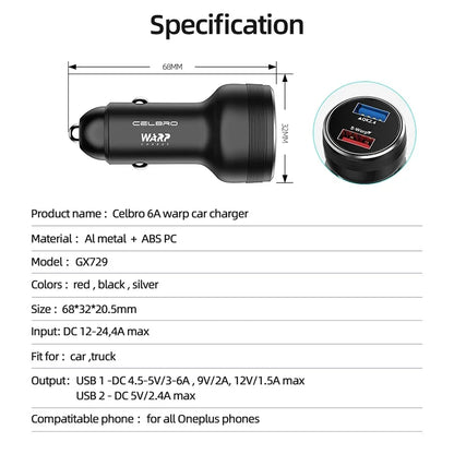 Car USB Phone Charger Fast Charging For Oneplus