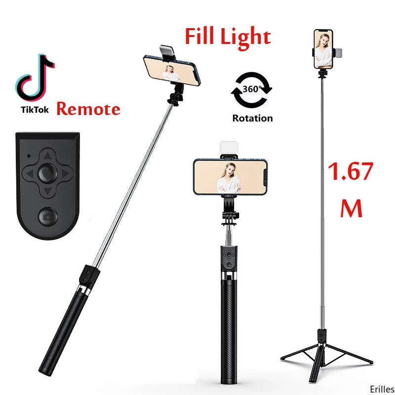 1.67M Long Extended Bluetooth Wireless Selfie Stick Live