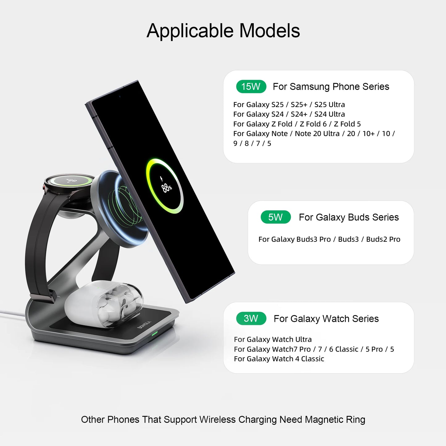 3 in 1 Wireless Charger Metal Stand for Samsung