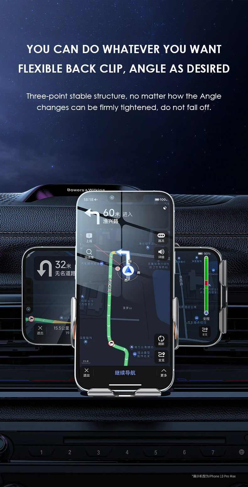 Wireless Car Charger Air Vent Auto Clamping Super Fast Charging