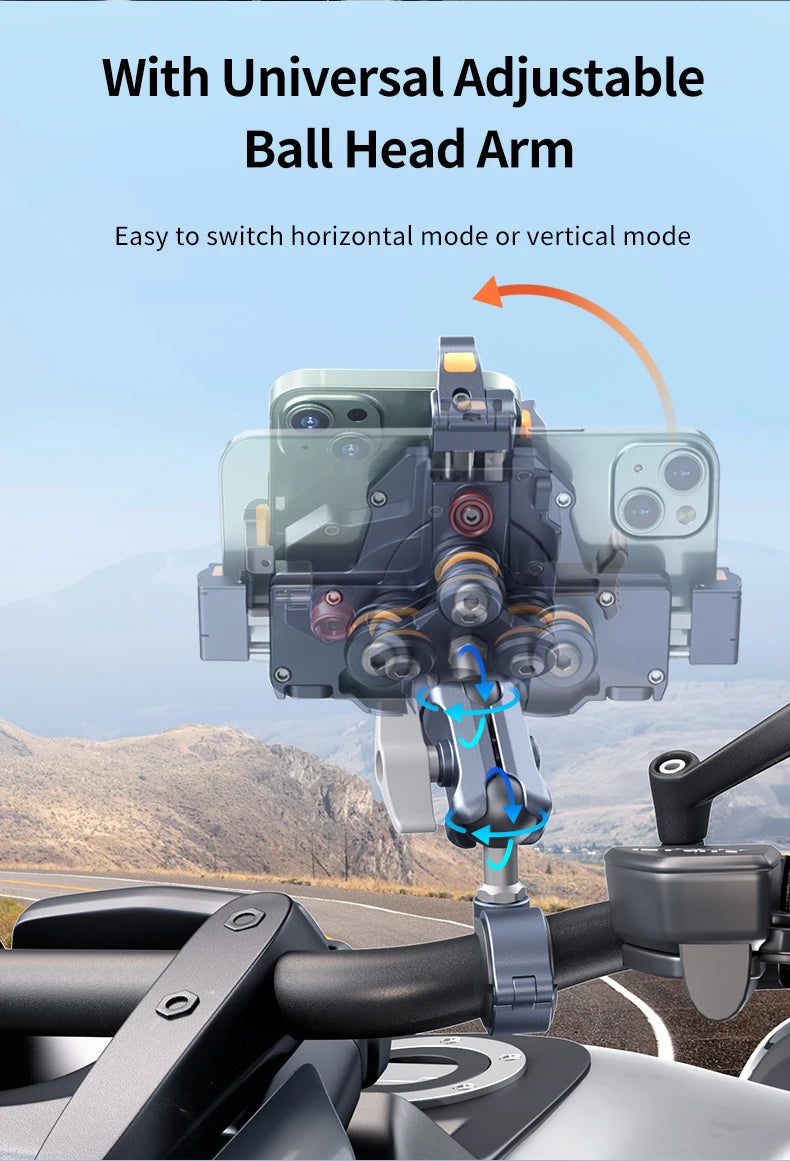 Universal  Motorcycle Phone Holder Alloy Anti-Shake 360° Adjustable