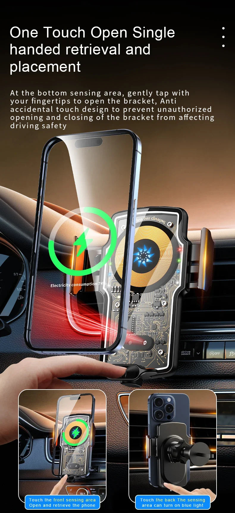 120W Magnetic Charger Car Phone Holder 15W Fast Wireless Charging