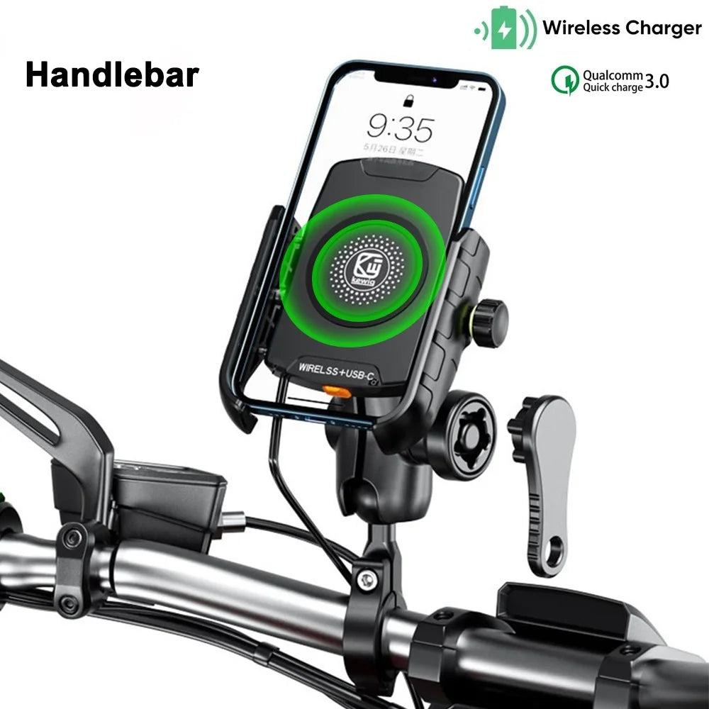 Motorcycle Phone Holder Wireless Charging Cradle 3.0 Quick Charger