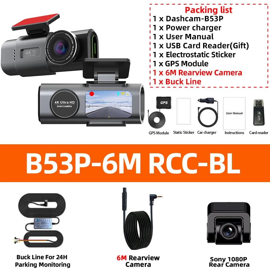 Yangood 4K Dash Cam Dual Channel Dual Lens Night Vision