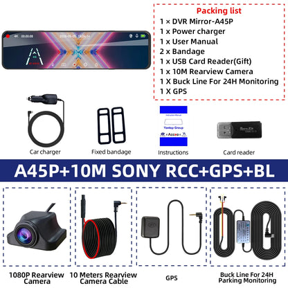 4K Rearview Mirror Driving Recorder HD Night Vision Loop