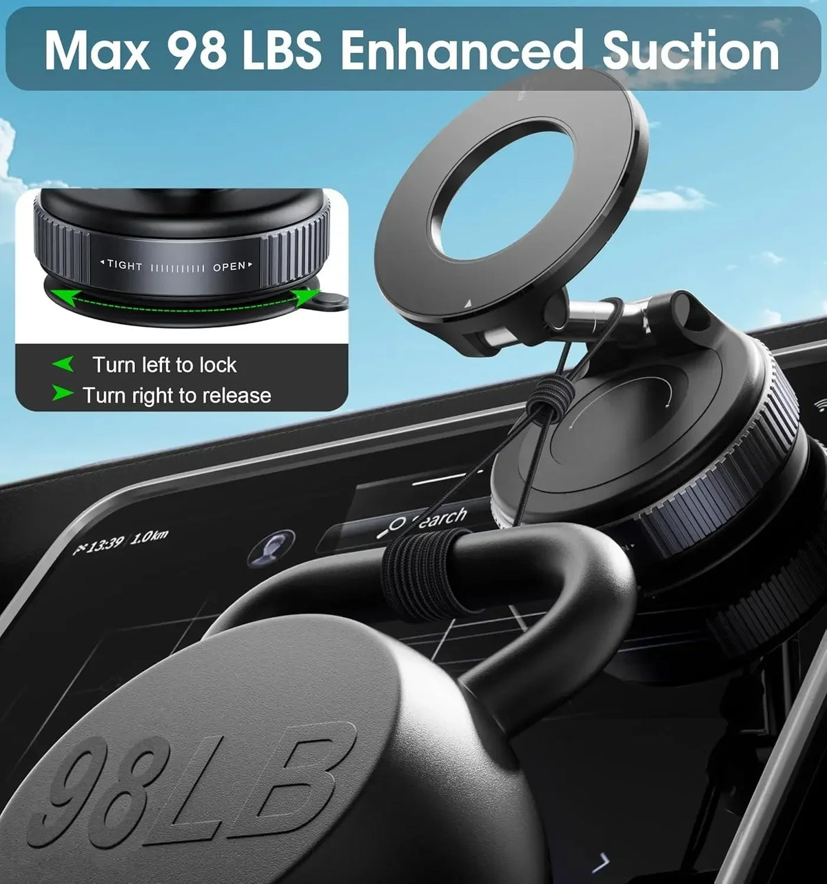 Vacuum Magnetic Car Phone Mount, 360° Rotatable