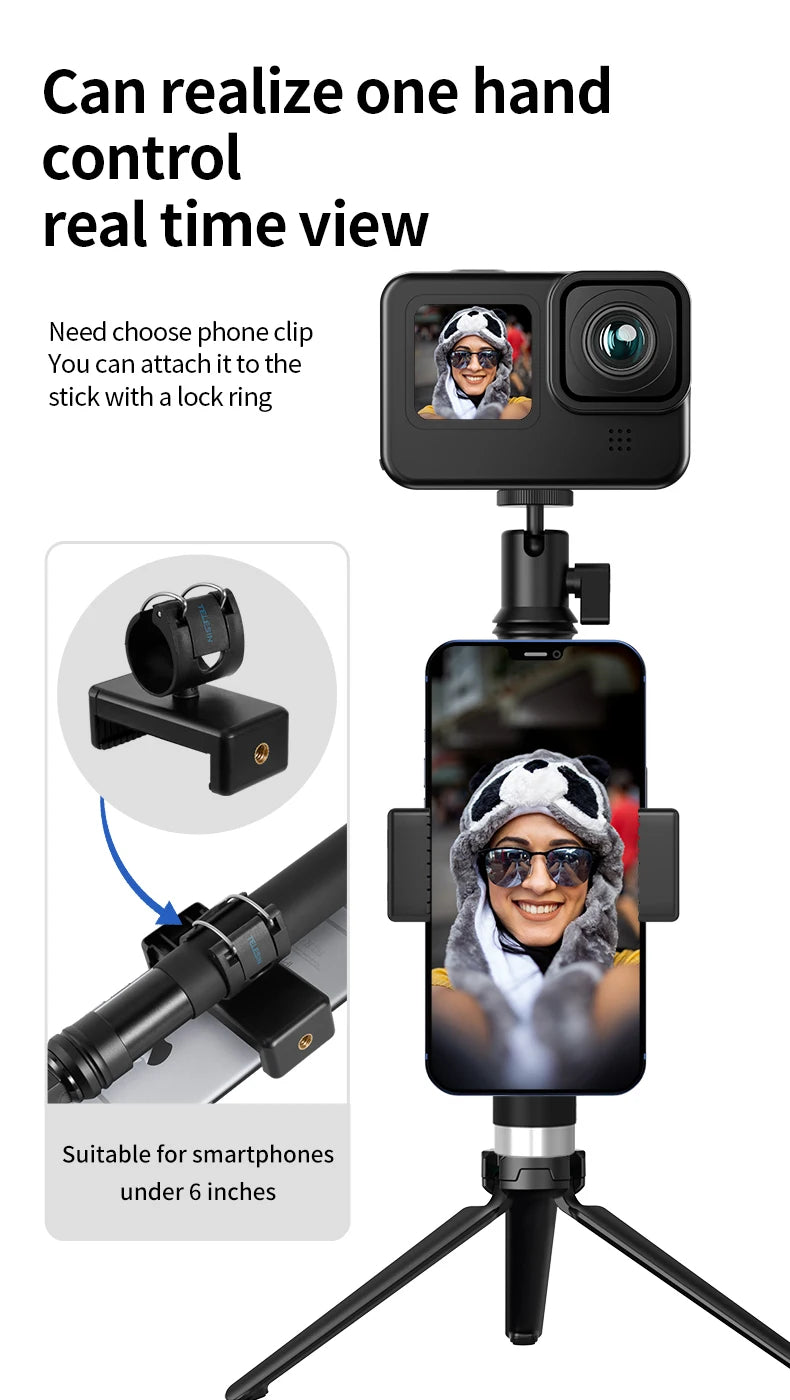TELESIN For GoPro Selfie Stick Foldable Tripod Phone Holder