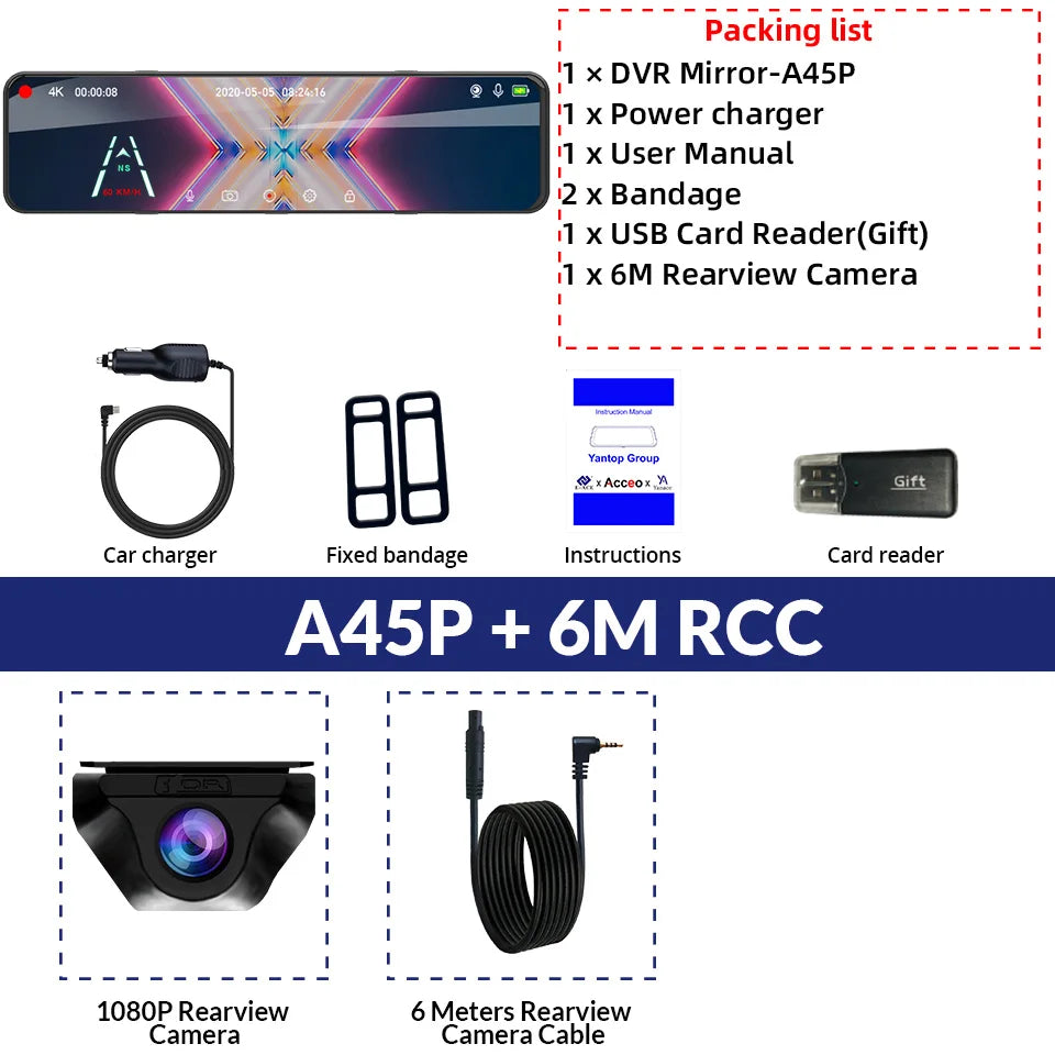 4K Rearview Mirror Driving Recorder HD Night Vision Loop