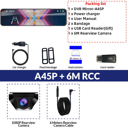 4K Rearview Mirror Driving Recorder HD Night Vision Loop
