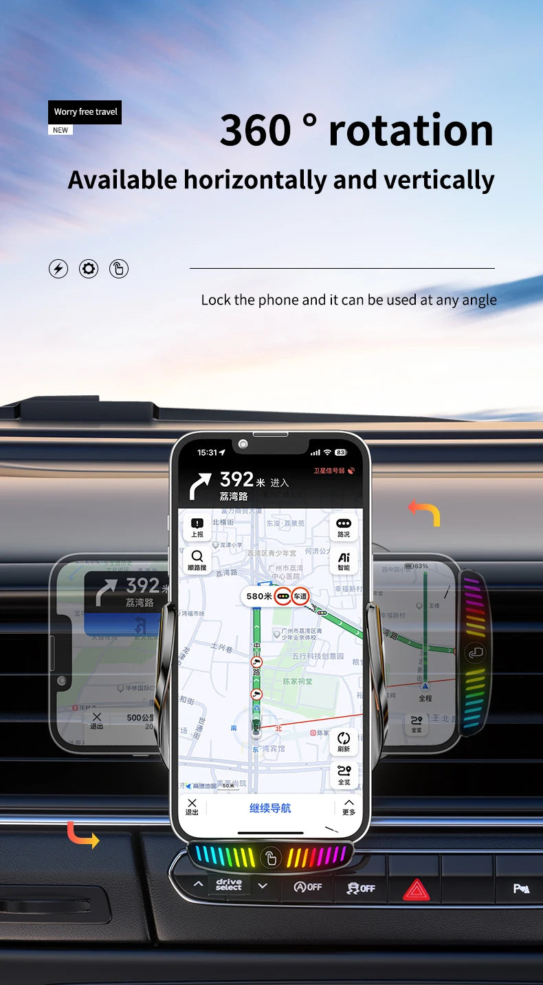 66W Magnetic Car Phone Holder 15W Wireless Fast Charger Car Stand