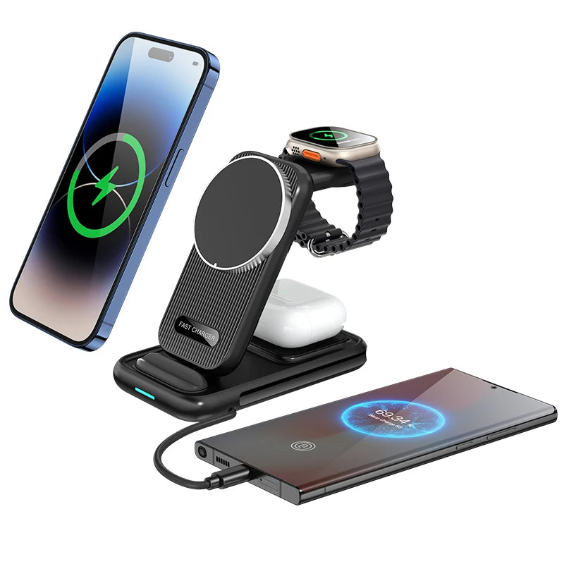 15W 4 in 1 QI2 Magnetic Folding Wireless Charger Fast Charging