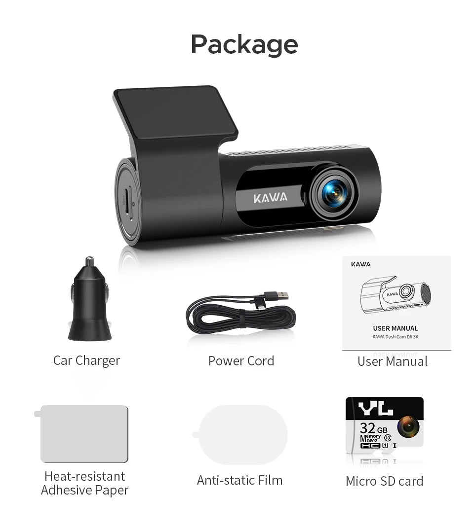 KAWA Dash cam Video Recorder D6 3K Car Camera Car DVR