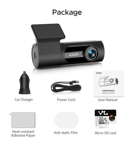 KAWA Dash cam Video Recorder D6 3K Car Camera Car DVR