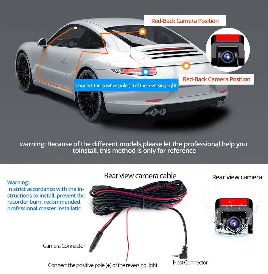 E-ACE Dash Cam 4K 3 Inch Mini Car Dvr Dual Lens