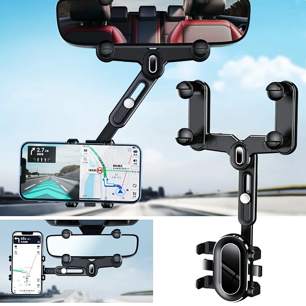 360° Car Rearview Mirror Mobile Phone Holder For Car Rotation