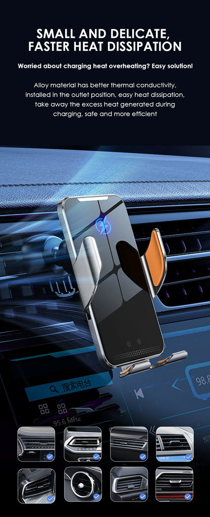 Wireless Car Charger Air Vent Auto Clamping Super Fast Charging