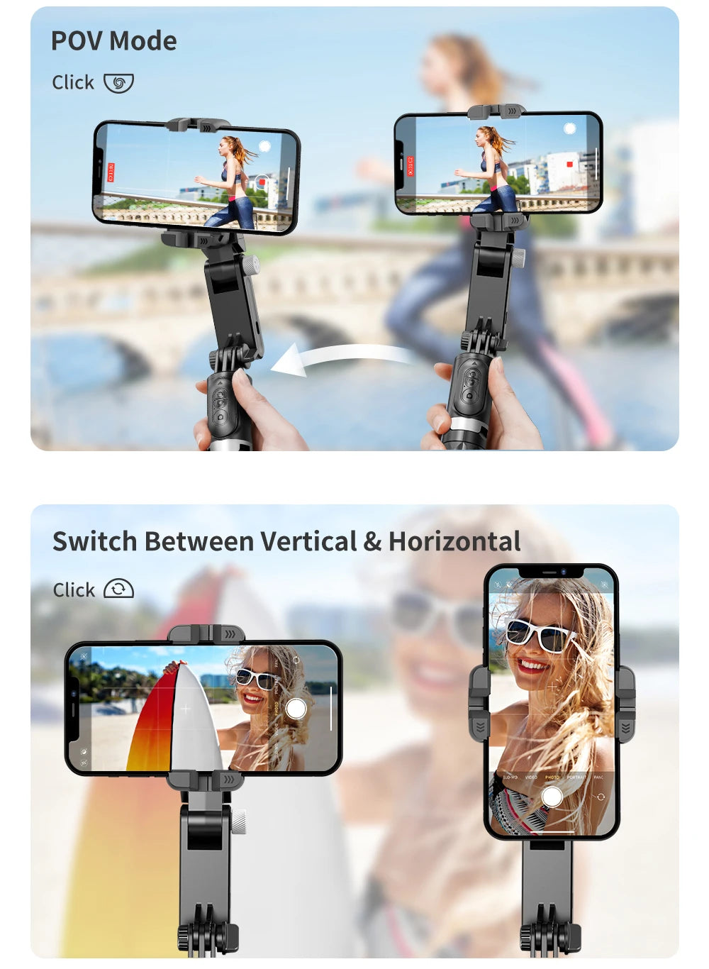 Bluetooth Smartphone Gimbal Stabilizer with Extendable Stick