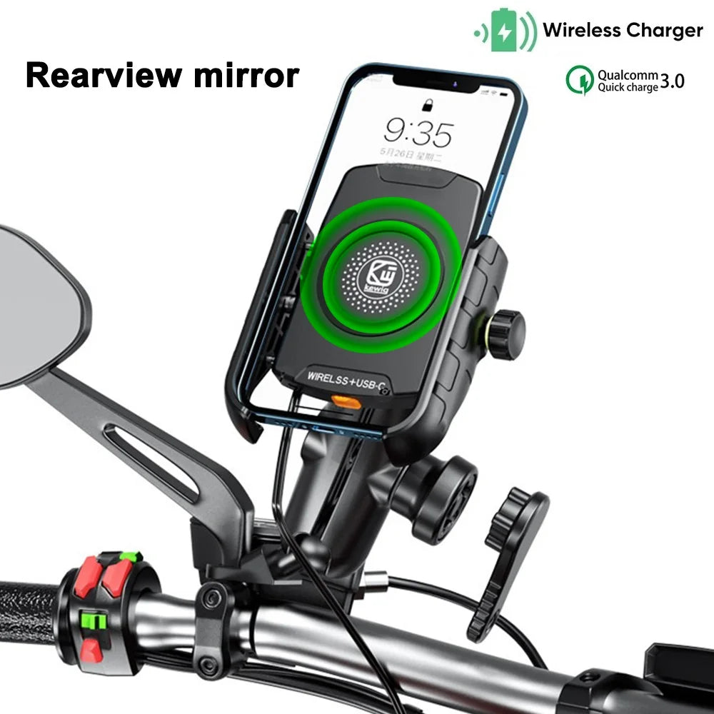 Motorcycle Phone Holder Wireless Charging Cradle 3.0 Quick Charger