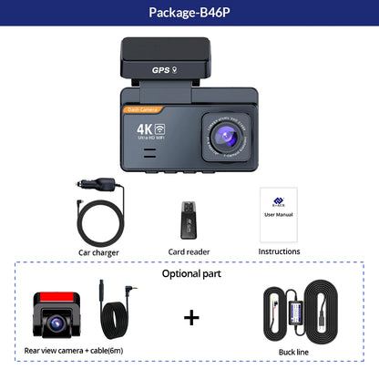 E-ACE Dash Cam 4K 3 Inch Mini Car Dvr Dual Lens