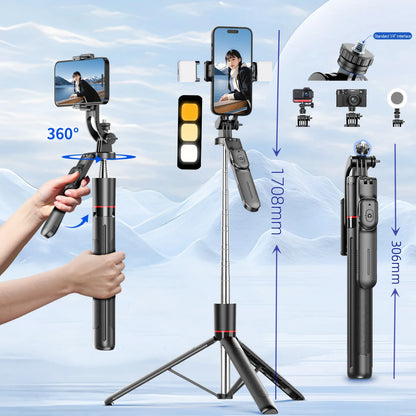 Selfie Stick Tripod with 1708mm Long Monopod Fill Light