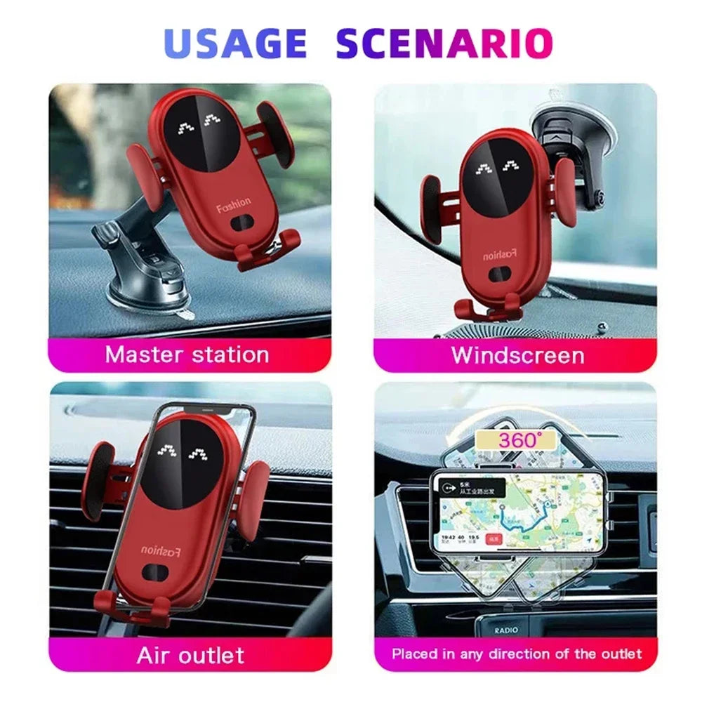 Fashion Qi Fast Wireless Charger Car Phone Holder Smart  Sensor