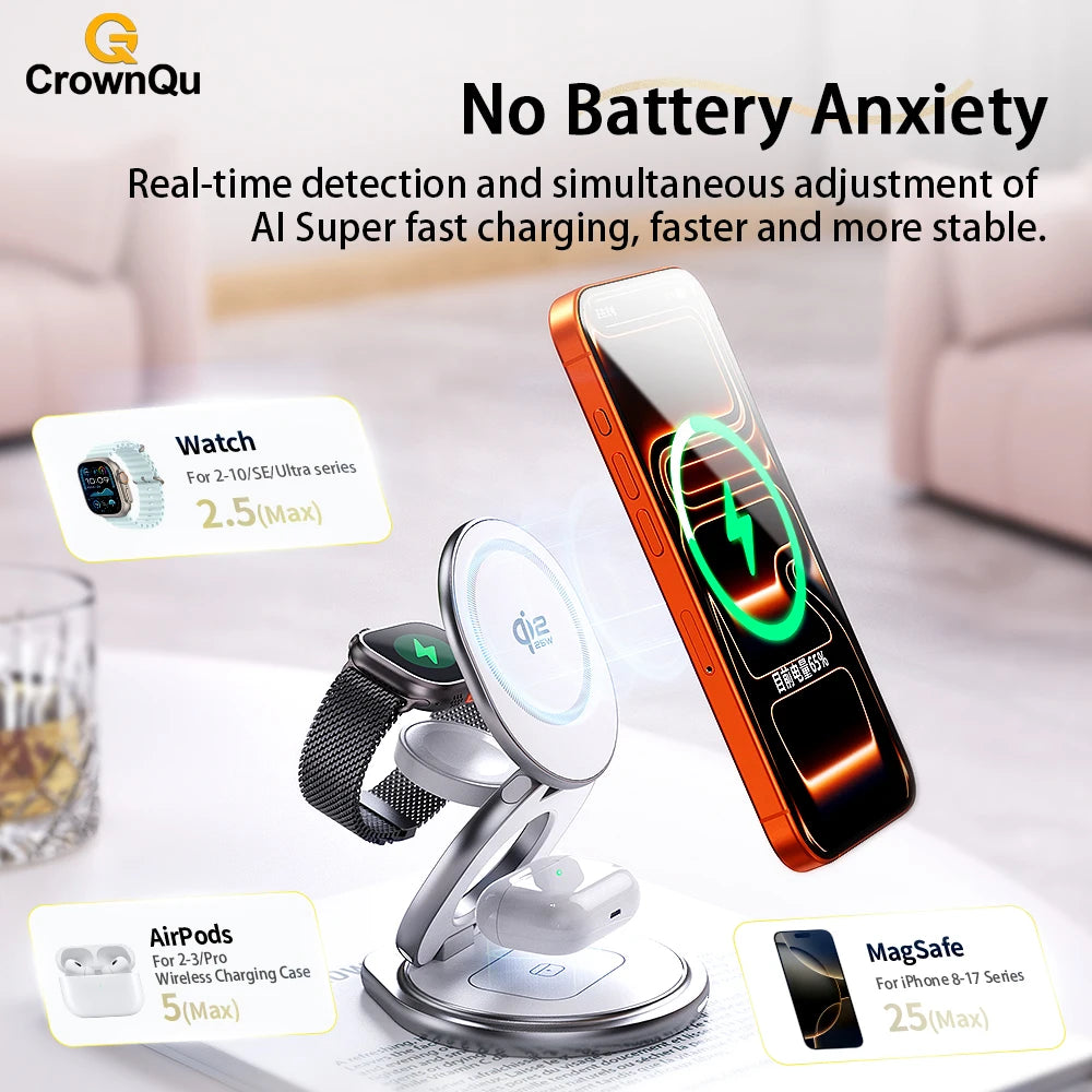 3-in-1 Metal Magnetic Wireless Charger 25W Fast Charging