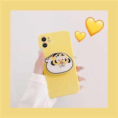 Ins Wind Yellow Silicone Tiger Stand Phone Case