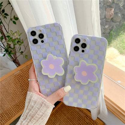 Simple Checkered Flower Stand Phone Case