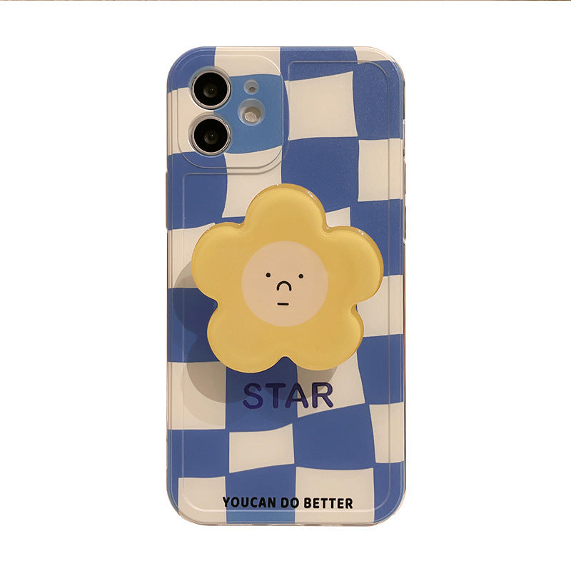 Blue Checkerboard Flower Stand All-Inclusive Phone Case