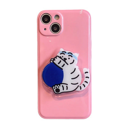 White Tiger Stand Solid Color Silicone Phone Case