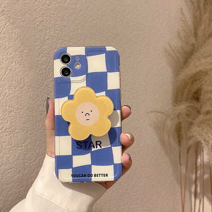 Blue Checkerboard Flower Stand All-Inclusive Phone Case