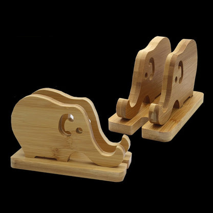 Bamboo Wood Desktop Tablet Portable Baby Elephant Mobile Phone Holder