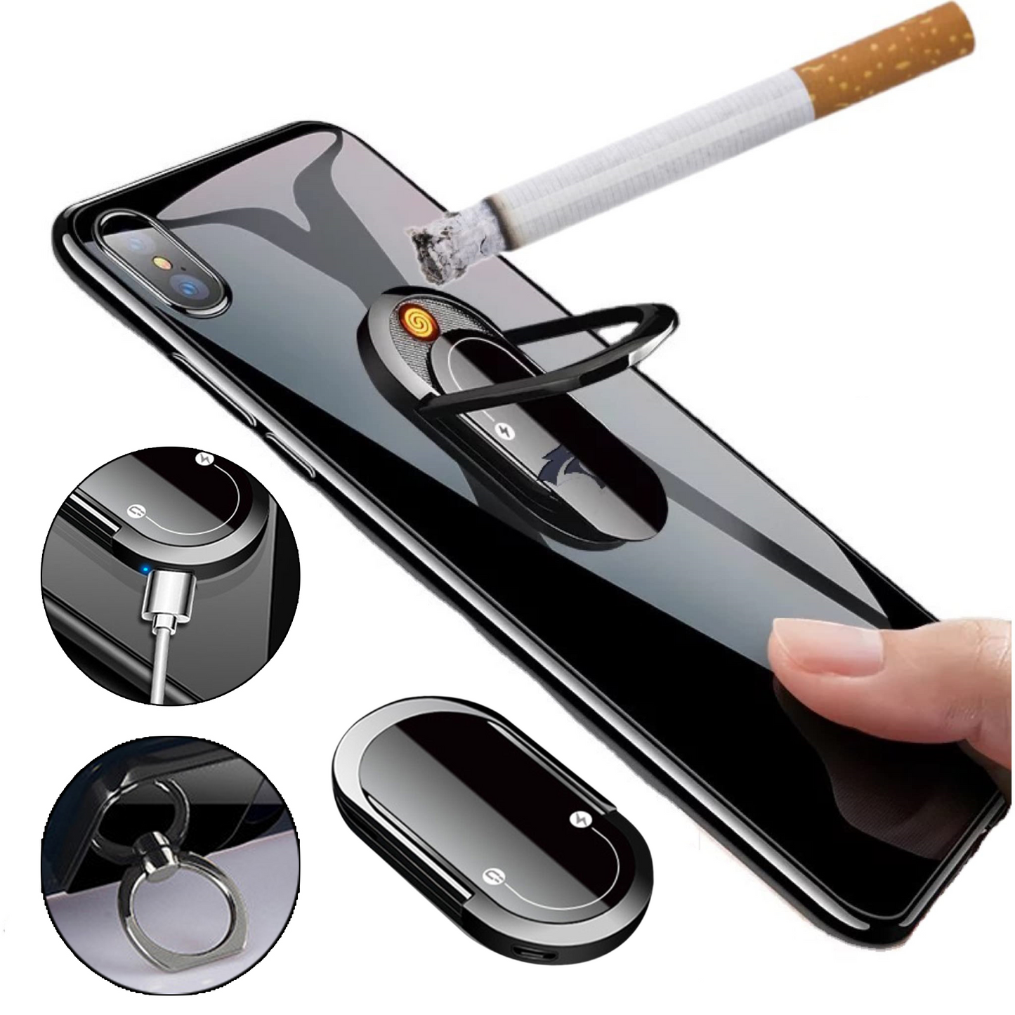 2 In 1 Portable Creative USB Plasma Lighter Mobile Phone Holder