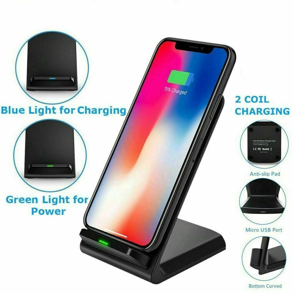 Fast Qi Wireless Charging Stand Dock Charger For IPhone 8 X XS 11 12 13 Pro Max