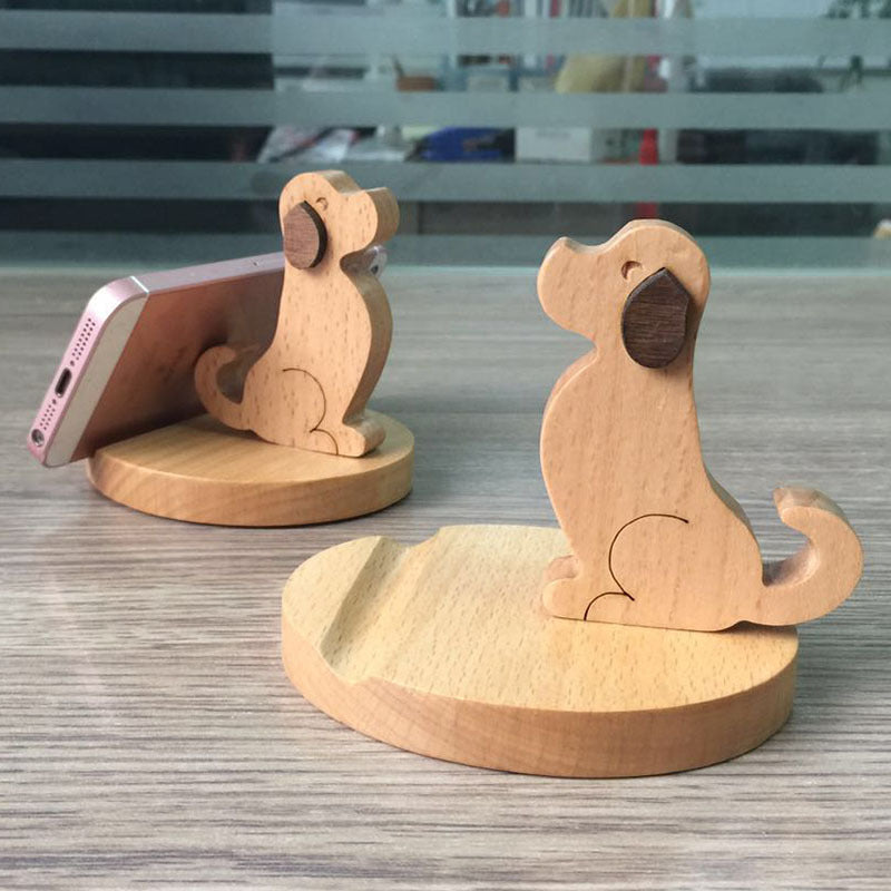 New Wooden Phone Bracket Cartoon Puppy Solid Wood Phone Holder