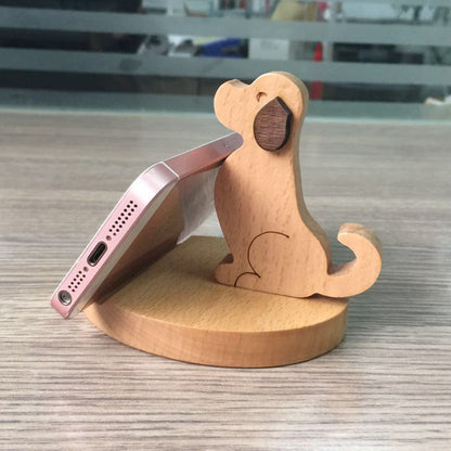 New Wooden Phone Bracket Cartoon Puppy Solid Wood Phone Holder