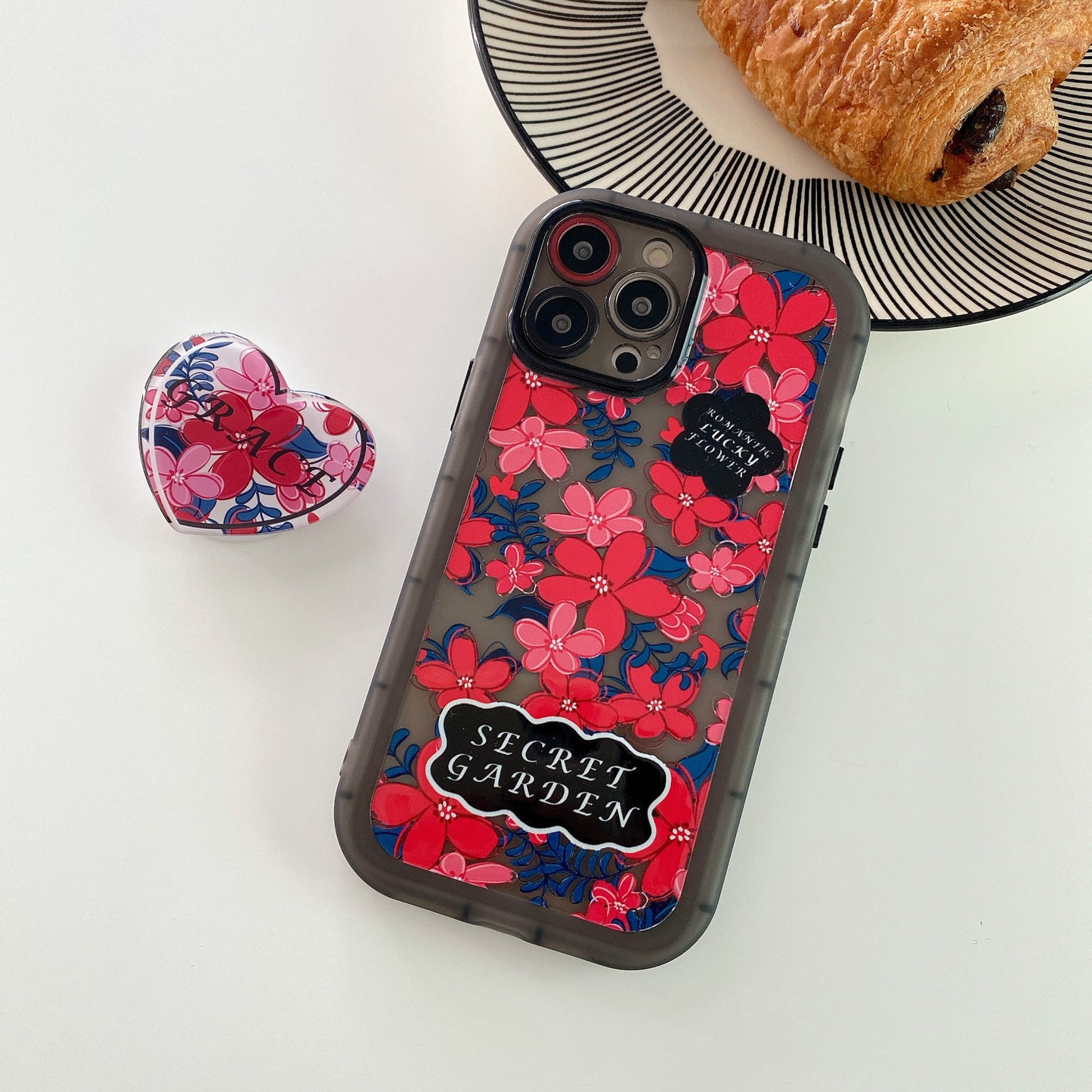 Black And Red Creative Flower Stand Phone Case