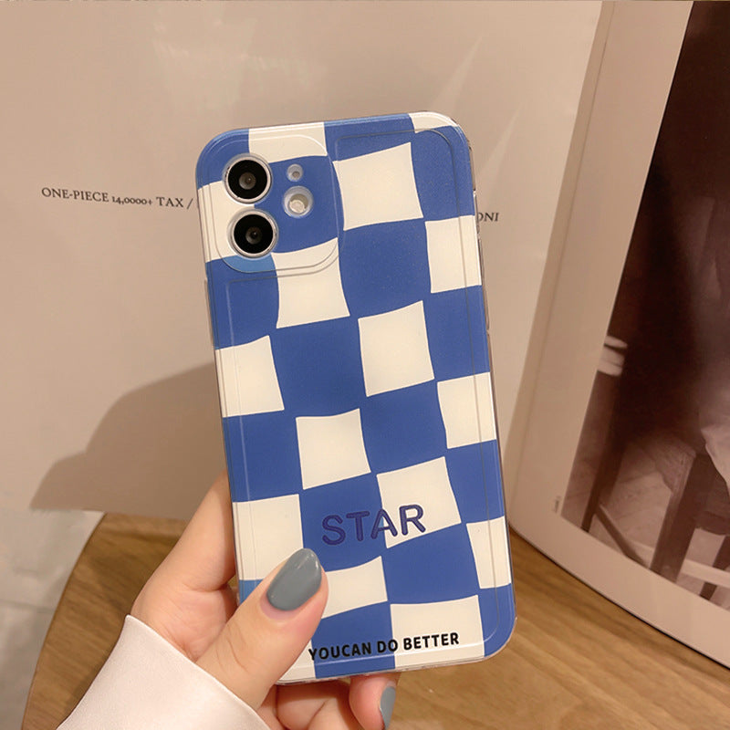 Blue Checkerboard Flower Stand All-Inclusive Phone Case