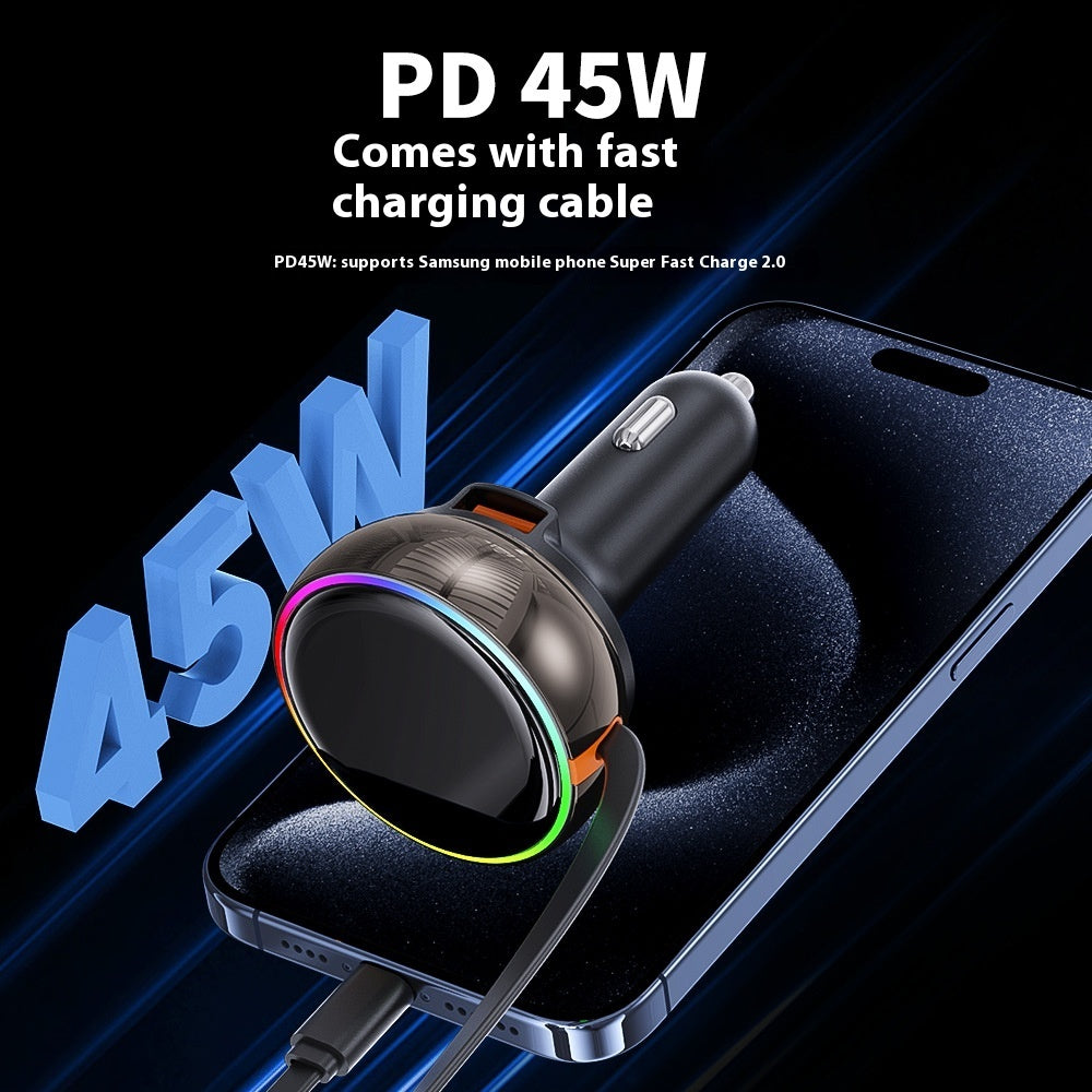 Three-in-one Flexible Wire Car PD45W Fast Charge Cigarette Lighter