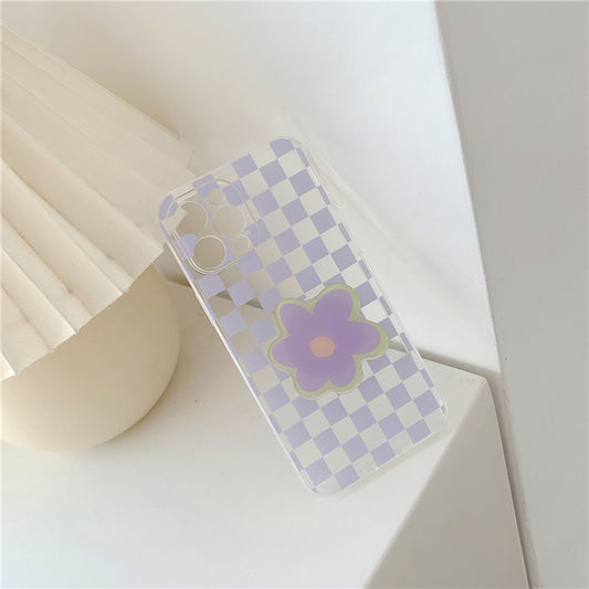 Simple Checkered Flower Stand Phone Case