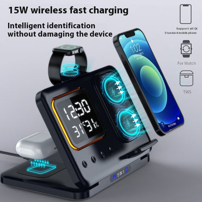 15W Wireless Chargers Stand 5 In1 LED Digital Fast Charging